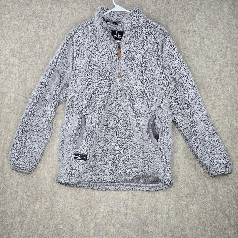Simply Southern Womens Sherpa Pullover Jacket Gray S Polyester Half-Zip Pockets